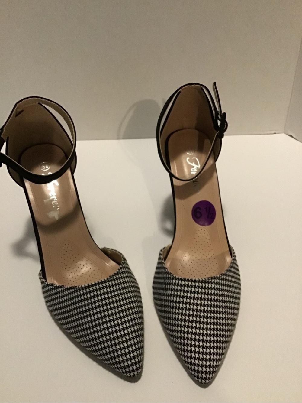 Forever 21 Black & White Houndstooth Pointed Ankle-Strap Heels